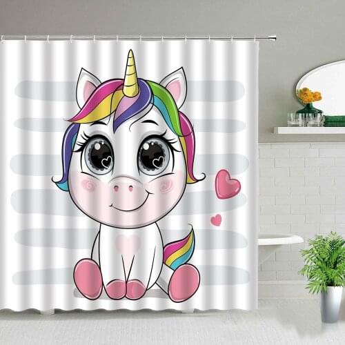 Creative cartoon unicorn pink girl cute shower curtain windproof bathroom layout home decoration