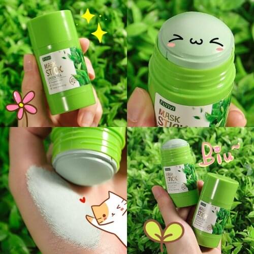 Green Tea Mask Solid Face Mask Stick Oil Control Moisturizing Cleaning Mask Anti-Acne Blackhead Fine Pores Whitening Care