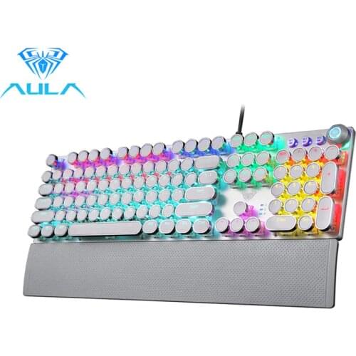 AULA Mechanical Gaming Keyboard RGB 104 Keys Punk Removable Hand Rest Multimedia Knob Anti-ghosting Wired Games Keyboards