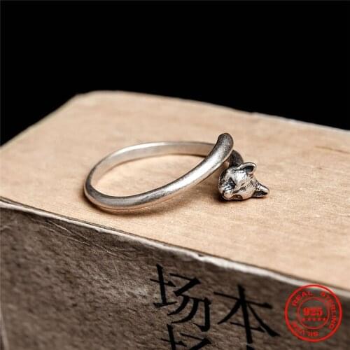 MKENDN Gothic Style Vintage Real 925 Sterling Silver Cat Ring Women Adjustable Finger Jewelry Punk Dark Gifts