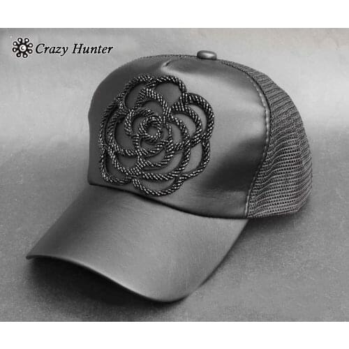 Fashion Rivet Womens Rose Biker Punk Leather Cap Rock Hat C23