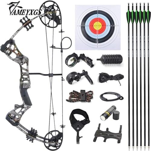Youth Archery Compound Bow Set 15-45lbs Adjustable Hunting Pulley Bow SP500 Carbon Arrow For Beginners Juniors Shooting Training