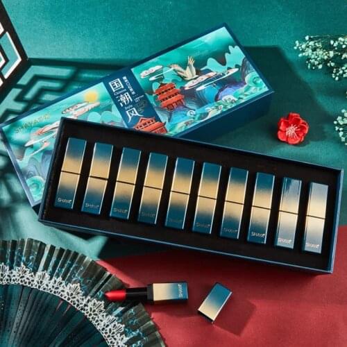 10 Colors Chinese Style Lipstick Set Gift Box Velevt Matte Moisturizing Lasting Red Lipgloss Women Beauty Makeup Cosmetics Kit