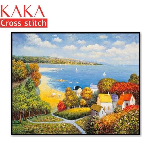 Cross stitch kits,Embroidery needlework sets with printed pattern,11CT-canvas for Home Decor Painting,Landscape Full NCKS034