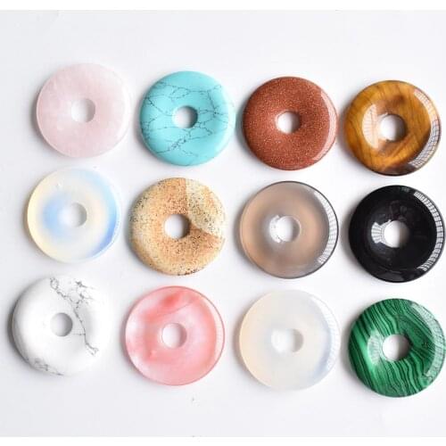 Natural stone black onyx Opal Quartz crystal tiger eye 30mm donut charm pendant for diy jewelry making necklace Accessories12pcs