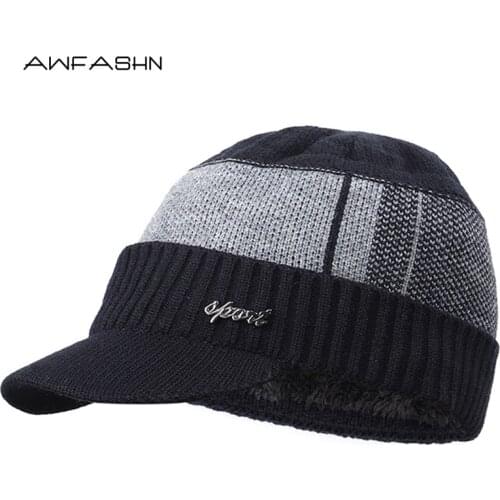 2019 New High Quality Winter Mens Hat Plus Velvet Thick Warm Beanies Cotton Visor Hat Vintage Soft Cap Outdoor Dad Hat Bonnet