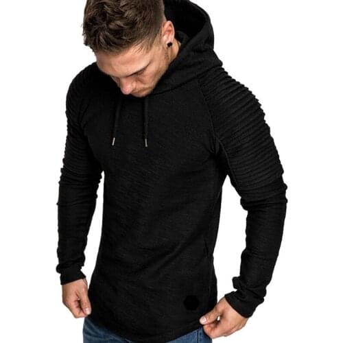 New Autumn Winter Male Pullovers Top Casual Loose Solid Color Men Sweatshirt Fashion Stripe Fold Hoodie Sweatshirts For Men