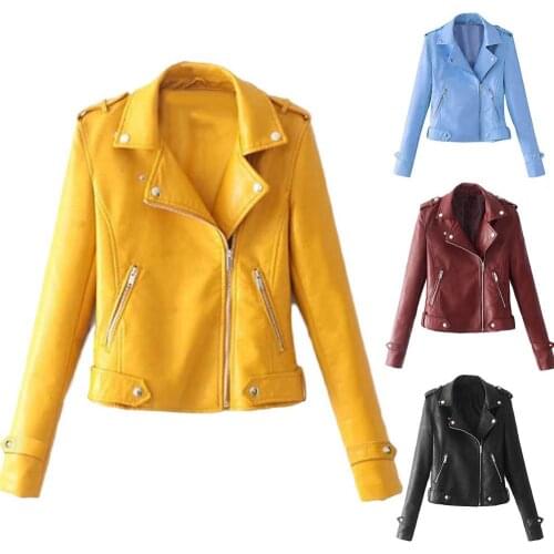 Autumn Women Black Slim Cool Lady PU Leather Jackets Sweet Female Zipper Faux Femme Outwear Coat Plus Size Short Jacket