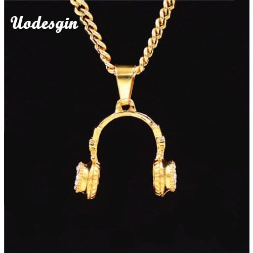 Uodesign Music DJ Headphone Pendant Necklaces Link Chain Men Women Hip Hop Jewelry Rock Headset Necklace Music Lovers