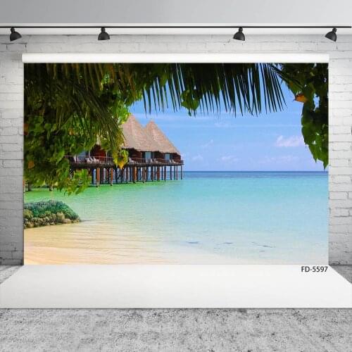 Sand Beach Tree Water House Photography Background Custom Backdrop for Children Baby Portrait Scenery Photocall Photo Studio