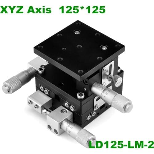 LD125-LM-2 125*125mm XYZ 3 Axis Trimming Station Manual heavy load Displacement Platform Double Cross Roller Guide Sliding Table