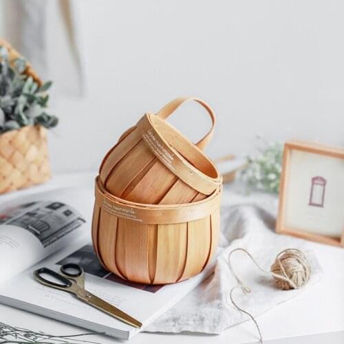 Hand-Woven Wood Piece Storage Basket Storage Hanging Basket Sundries Storage Basket Wall Hanging Decoration Small Flower Basket