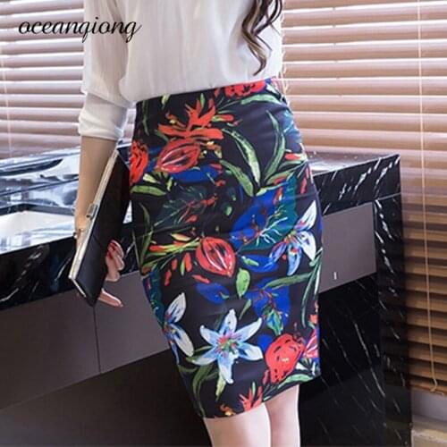 3XL Floral Vintage Women Skirt Flower Print Slim Pencil Skirt Sexy Stretch Spring 2018 Bodycon Midi Skirt Office Ladies Skirts