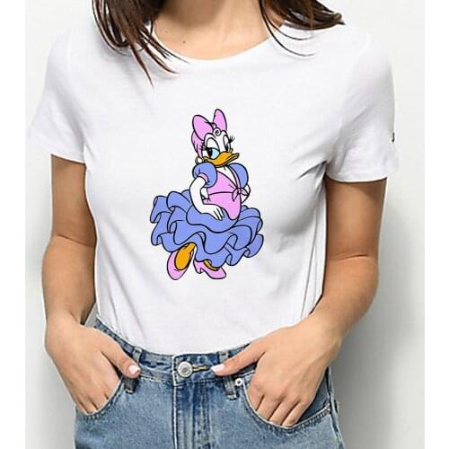 Disney Vintage Classic Women T-shirt Fine Daisy Duck Print Beautiful Female Clothing Summer Harajuku Elegant Tshirts Dropship