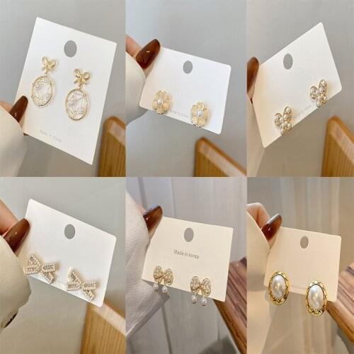 Golden Rhinestone Grace Butterfly Stud Earring Bow Irregular Ear Pearl Flower Earrings Studs Women Earrings Girl Gifts Friends