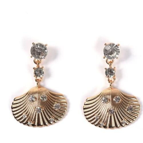 Gold Color Metal Shell Earrings For Women Crystal Statement Earrings Fashion Jewelry Ocean Style