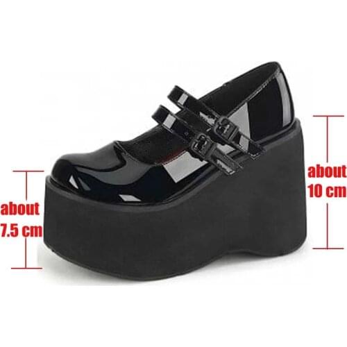 Goth Lolita Shoes Cute Mary Janes Pumps Platform Wedges Women Shoes Large Size 43 Pumps Sweet Gothic Punk Shoes