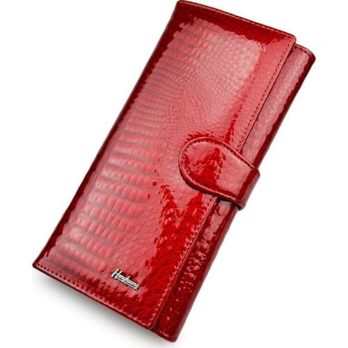 Shiny Red Women Wallets Genuine Leather Wallet Female Purse Long Purses Alligator Leather Ladies Coin Pocket Card Holder Wallet