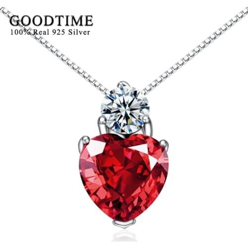 GoodTime Real 925 Sterling Silver Jewelry Cute Necklaces & Pendants Silver 925 Jewelry Women Red Crystal Heart Pendant Necklaces