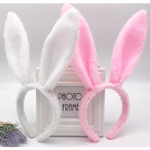 1PC Pink Rabbit Ear Headwear Cute Cotton Women Lovely Bunny Headband Girls Holiday Adult Kids Hairband Hair Clothes Accessories