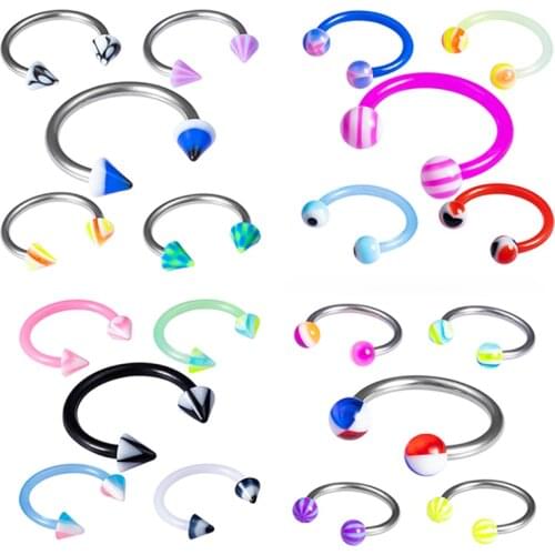 10/20pcs Acrylic Nose Ring Septum Cartilage Earring Eyebrow Piercing Set Helix Ear Barbell Horseshoe Stud Women Body Jewelry 16G