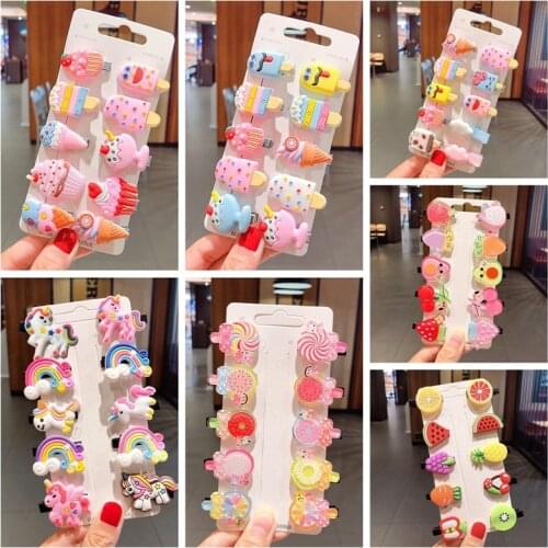 10PCS/Set Kids Lovely Hairpins New Girls Cute Cartoon Ice Cream Unicorn Hair Clips Headband Barrettes Fashion Hair Accessories