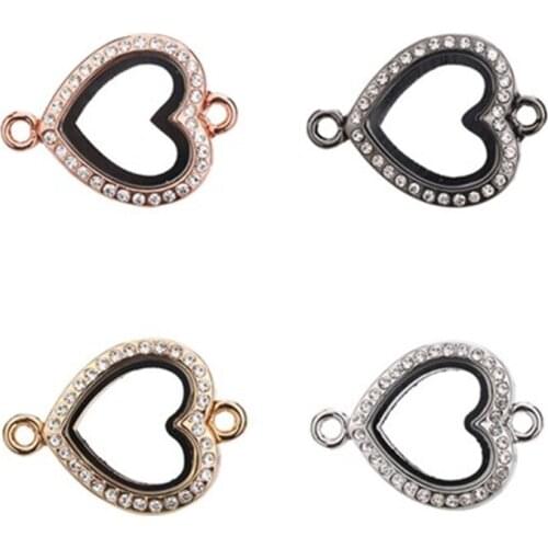 10pcs/lot mix color heart Locket Pendants Round Rhinestone Glass Living Memory Charm Locket for Bracelet Bangle women jewelry