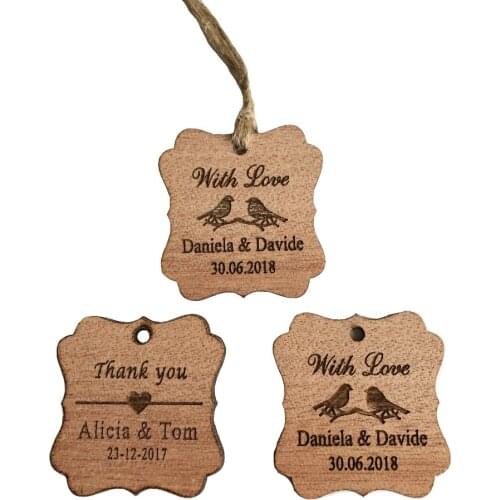 100pcs Personalized Thank You With Love Wedding Tags Engraved Wooden Tags Wedding Favor Tag Bridal Show decoration+jute