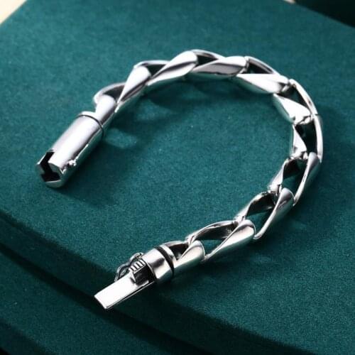 13MM 100% S925 Sterling Silver Simple Men Bracelets Fine Jewelry Real Solid Men Thick Thai Silver Personality Trend Bracelet
