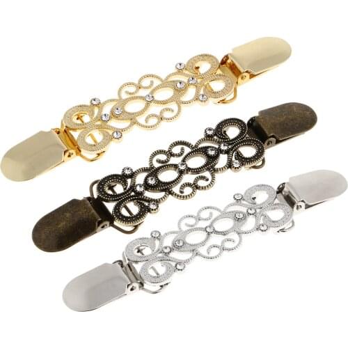 3pcs Retro Hollow Flower Dual-End Clamp Sweater Cardigan Shirt Collar Clips