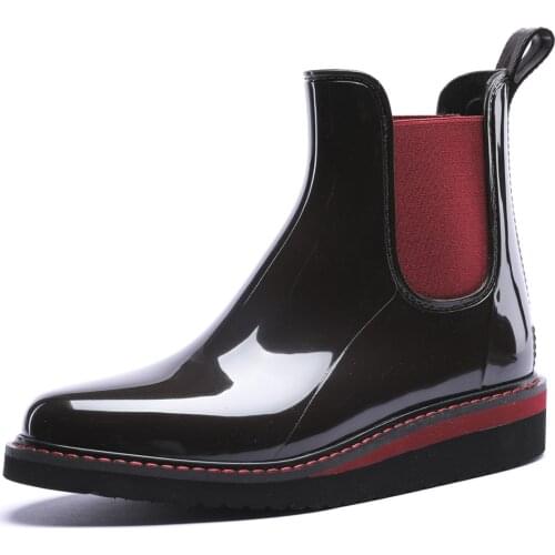392-970 TONGPU Womens Glossy EVA Platform Ankle Rain Boots with Side Elastic Gores