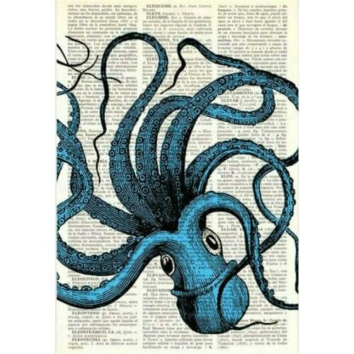 5d diamond painting blue octopus newspaper landscape full square / round animal 3d diamond mosaic diamond embroidery