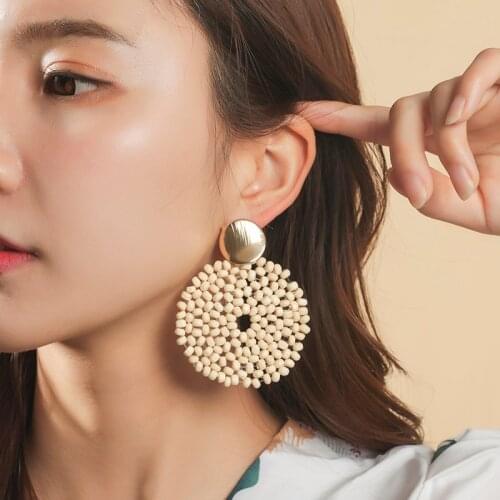 Beach Style Bohemian Fashion Ladies Wooden Handmade Beaded Dangle Earrings For Women Boho Large Dangle Earring Jewelry Gifts