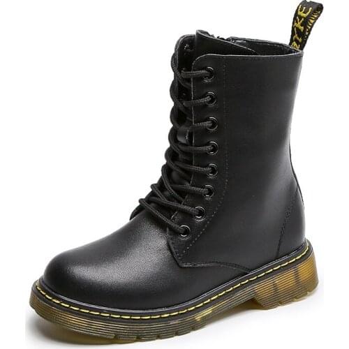 COZULMA Autumn Winter Kids Boys Genuine Leather Ankle Boots High Shoes Children Girls Lace-Up Work Boots Size 26-37