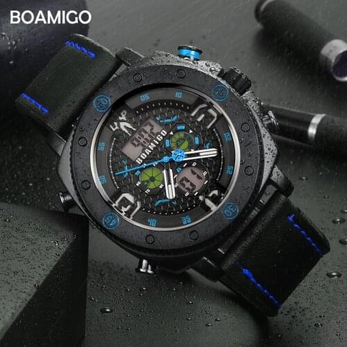 Brand Sports Men Watches Fashion Quartz LED Digital Wristwatches Waterproof leather Band Watch For Men Reloj Montre Homme