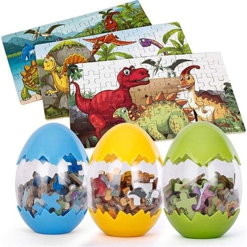 Wooden Puzzles Dinosaur Egg Puzzles Jigsaw Puzzle Each with 60 Pieces- Easter Eggs Surprise Egg Dino Egg Dinosaur Toys for Kids