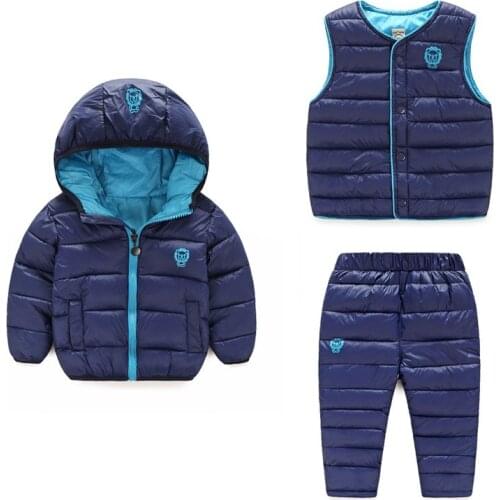 Children Jacket Boys Girls Clothing Winter 3Pcs Hoody Down Jacket + Pants+ Vest Waterproof Snow Warm kids Clothes Suit Costum