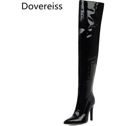 Dovereiss Fashion zapatillas mujer Winter sexy Pointed Toe new red white Over the knee bosexy crystal Stilettos Heels 33 41