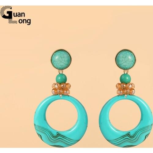 GuanLong 2021 Korean Acrylic Long Dangling Earrings Women Resin Big Round Geometric Drop Earring Vintage Large Fashion Brincos