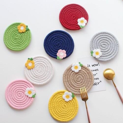 Ins Cute Braid Flower Cup Mat Table Mats Bowl Mats Padding Mat Insulation Pad Round Placemats Coffee Cup Coaster Home Decoration