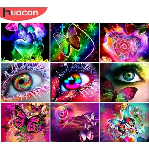 HUACAN 5D DIY Picture By Numbers Butterfly Animal Wall Art Unique Gift Hand Painted Oil Painting By Number Women Decoration