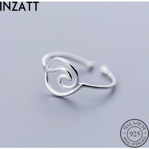 INZATT Real 925 Sterling Silver MInimalist Geometric Hollow Line Wave Opening Ring For Elegant Women Party Fashion Fine Jewelry