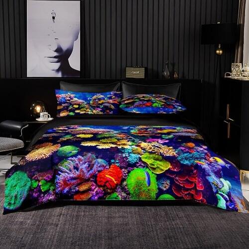 Cartoon Style Duvet Cover Set With Pillowcase 200x200 Quilt Cover,240x220 Blanket Cover,Colorful Coral Reef Pattern Bedding Set