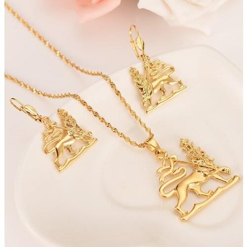 Ethiopian lion King Jewelry Set Gold Color Necklace/Earrings/pendant Habesha Africa Wedding bridal jewelry sets Gifts