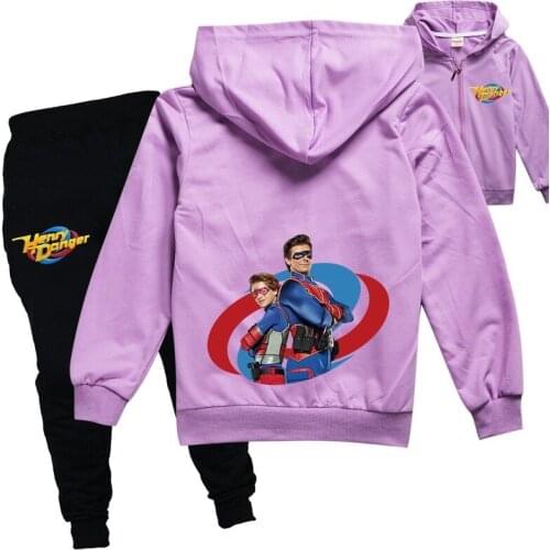 Spring Autumn Children Henry Danger Thin T-Shirt Black Pant 2pcs Tracksuits 2-13Y Boys Girls Casual Birthday Party Clothes Sets