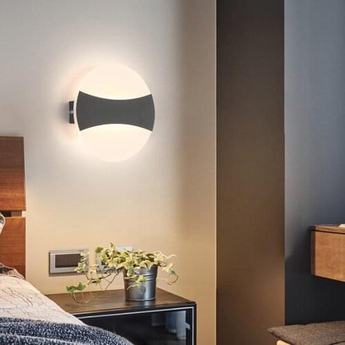 Round 6W LED Wall Light Fixture Surface Mounted Acrylic Bedside Lamp Metal Hotel