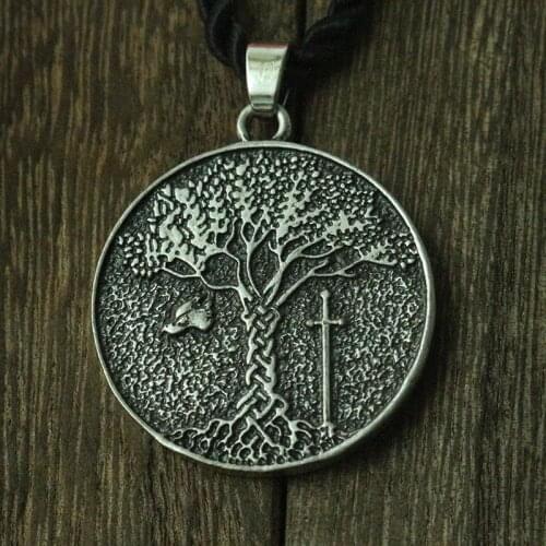Lanseis 10pcs Tree of life pendant ,viking tree necklace raven necklace pendant black bird jewelry