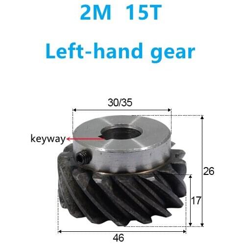 1PCS 45 degree left-hand helical gear 2M 15T inner hole 10/12/14/15/17/19 mm can replace bevel gear 90 degree drive CNC