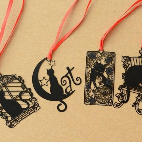 2Pcs Cute Black Cat Metal Hollow Bookmark Holder Paper Marker Stationery Supplie