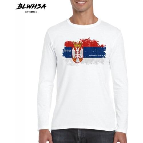 BLWHSA Brand New Men O-Neck T Shirt Serbia National Flag Nostalgic Style Casual Long Sleeve Cotton Tshirts Autumn Man T-shirt